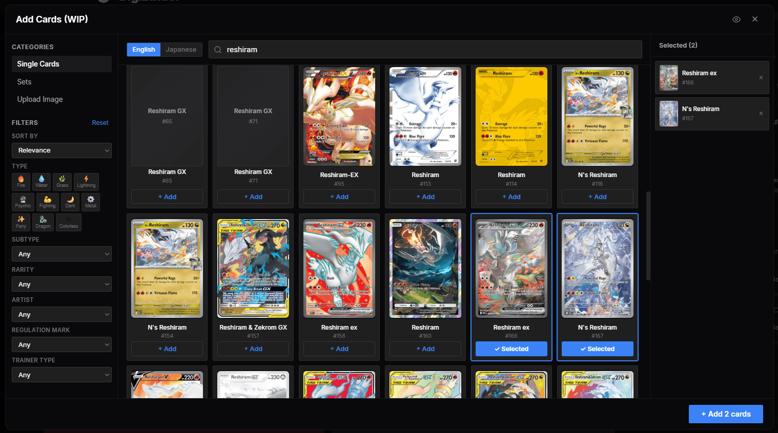 A Pokémon card being dragged between slots in a digital binder page